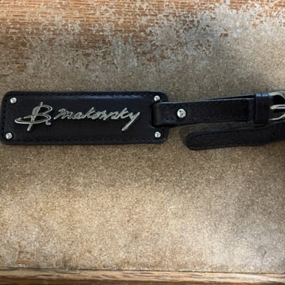 B. Makowsky Silver Metal & Leather Purse Charm Keychain w/Ring Luggage Tag 8.5" - Picture 4 of 14